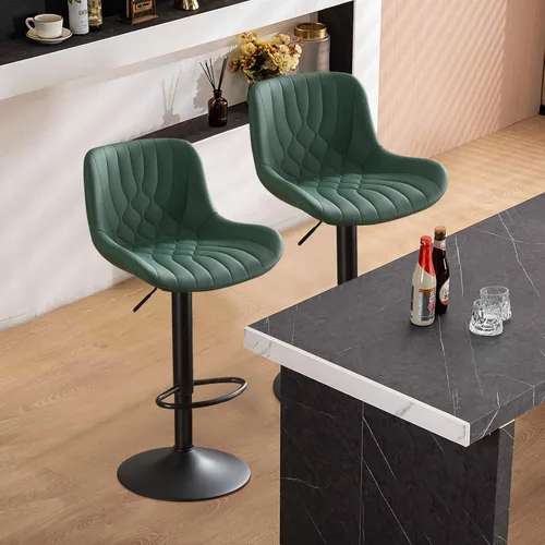 Juego de 2 taburetes de bar modernos, taburetes de bar de cocina giratorios ajustables con respaldo, asientos acolchados de piel sintética, sillas