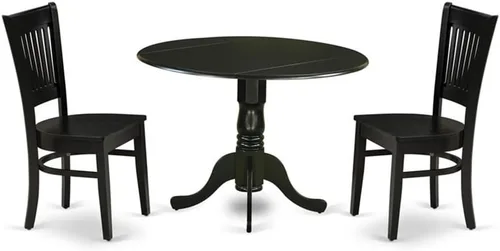 East West Furniture DLVA3-BLK-W, juego de dinette de 3 piezas para espacios pequeños que incluye una mesa de comedor redonda con hojas abatibles y 2