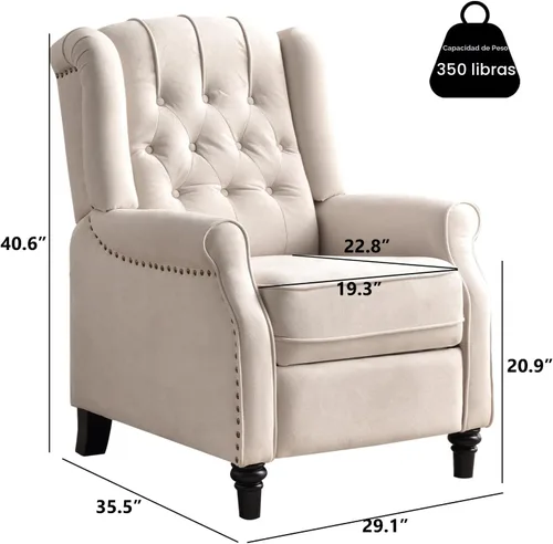 Miniatura 2 de EBELLO Silla reclinable con respaldo, sillón de tela con respaldo y decoración de remaches, sillón acentuado de estilo mitad de siglo con respaldo