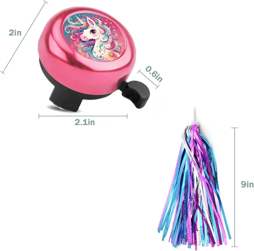 Miniatura 6 de Campana de bicicleta para niños con 2 piezas de serpentinas de bicicleta para niñas, lindos accesorios para bicicletas de niños