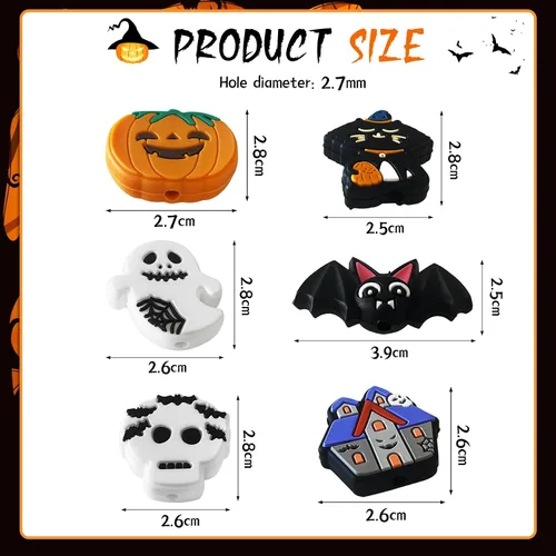 Miniatura 3 de Cuentas de silicona de Halloween, 12 piezas de calabaza, fantasma, murciélago, silicona focal, cuentas sueltas, accesorio para manualidades