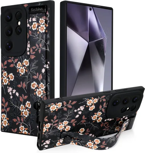 Miniatura 25 de Funda magnética compatible con Samsung Galaxy S25 Ultra para mujeres y hombres, estética flor de durazno, correa de muñeca ajustable incorporada
