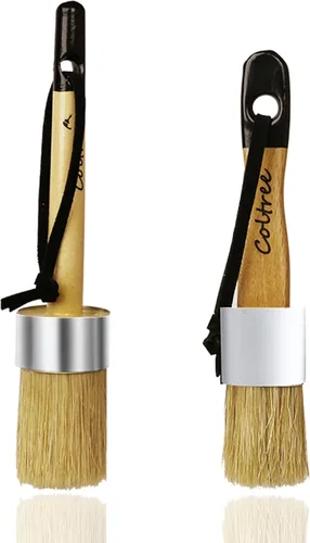 Miniatura 2 de Pinceles de pintura de tiza para muebles, 2 piezas de cerdas de pelo de jabalí redondas/planas para pintura de cera, adecuados para pintura de tiza