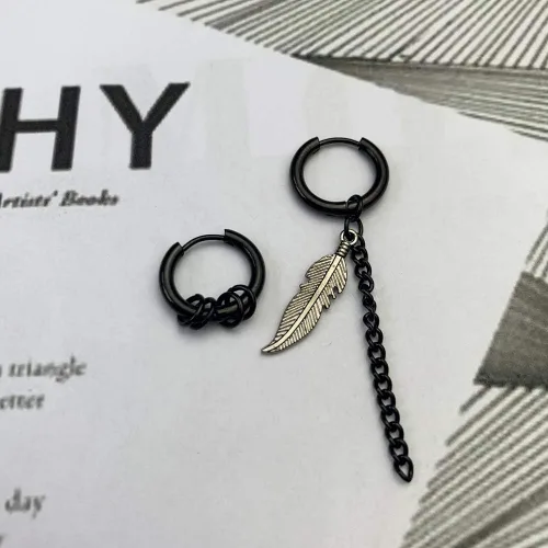 Miniatura 3 de Aretes de aro para hombre con cruz de pluma y cono de cadena de bola, de acero inoxidable 316L negro, estilo punk, hip hop, rock, gótico, Kpop