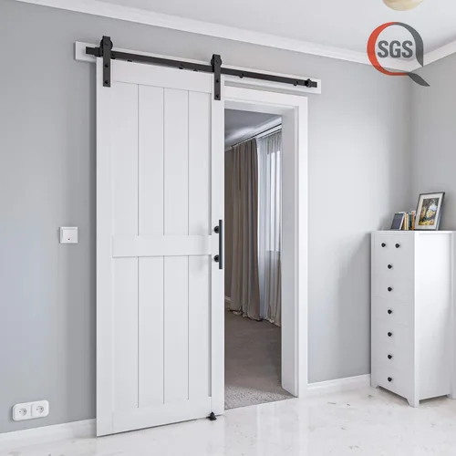 Miniatura 2 de Puerta corrediza de granero MDF de 30 x 84 pulgadas con kit de herrajes para puerta de granero de 5 pies y asa, agujeros preperforados, fácil Blanco