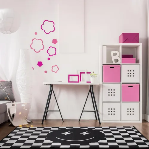 Miniatura 3 de Demissle Alfombra negra con diseño de sonrisa, diseño a cuadros, divertida, para dormitorio, contemporánea, a cuadros, decoración de habitación