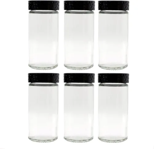 Tianifa 6 tarros de especias negras, botellas de condimento de vidrio de 3 onzas, contenedor de especias, frascos de especias vacíos, botellas Negro