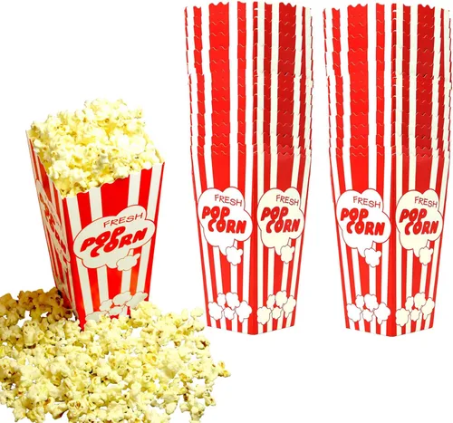 Miniatura 10 de 15 Cajas de papel para palomitas de maíz de noche de cine, cubetas de 19.7 cm de alto, grandes y con capacidad para 46 oz, diseño de fiesta antiguo