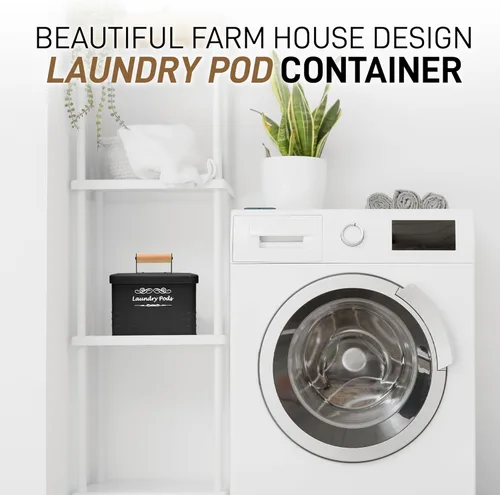 Miniatura 3 de ELITAPRO Contenedor moderno de granja para cápsulas de detergente - Porta cápsulas de metal con tapa para decoración y accesorios de lavandería