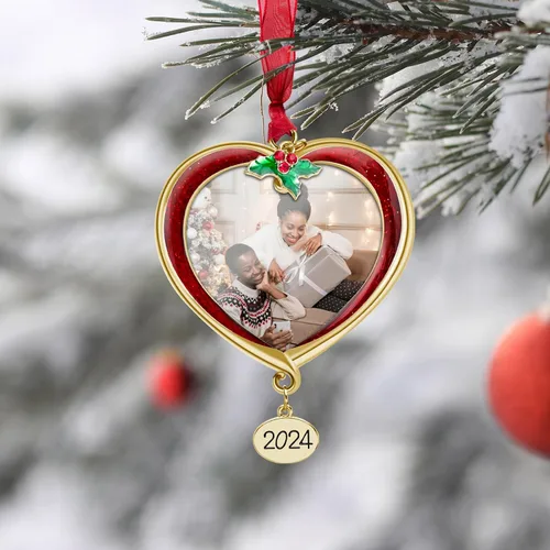Miniatura 6 de Adorno para árbol de Navidad Marco de fotos Colgante de metal para fiestas Marco de fotos de 2.5 pulgadas Charm decorativo de mascotas, primera