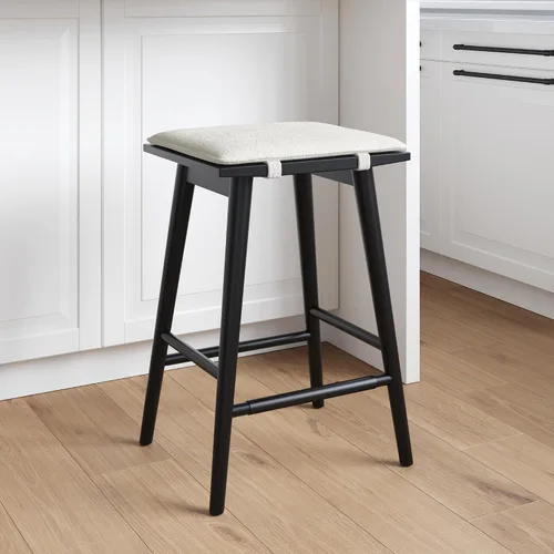 Nathan James Barker Taburete de bar de altura de mostrador de madera maciza con cojín tapizado, taburete de isla sin respaldo con patas de madera de