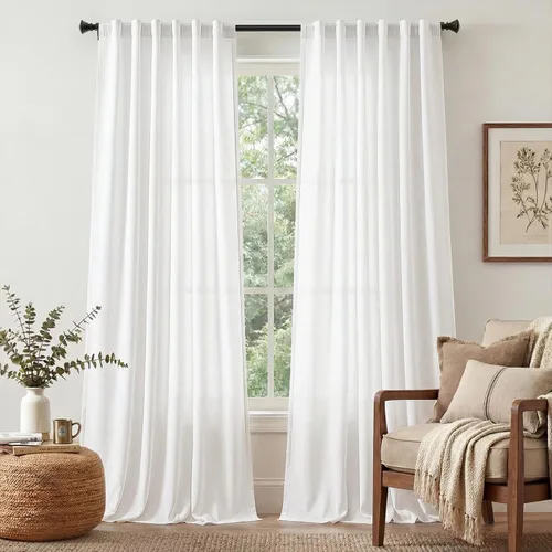 Miniatura 114 de JINCHAN Cortinas de lino de 108 pulgadas de largo, juego de 2 paneles, cortinas de ventana para sala de estar y dormitorio, cortinas