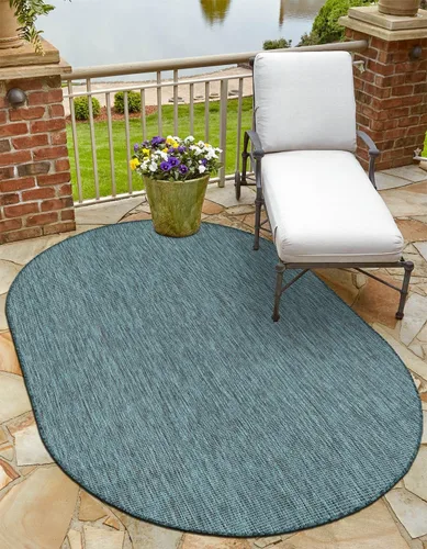 Miniatura 57 de Unique Loom Collection Alfombra de Área Plana Casual de Transición Sólida Jaspeada para Interiores/Exteriores (Pasillo 2' x 6' 1", Azul/Azul Marino)
