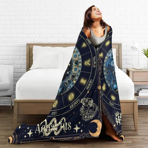Miniatura 5 de Manta del Zodiaco Acuario para Niños y Niñas, Diseño Temático de Astrología Secreta Impreso, Mantas de Tiro para Niños, Regazo, Silla, Manta Suave