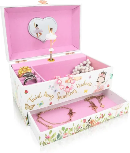 Miniatura 5 de The Memory Building Company Caja de música Joyero de bailarina para niñas y niños con collar y pulsera a juego Regalos de cumpleaños para niñas