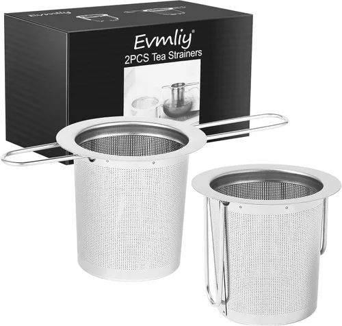 Paquete de 2 coladores de té, cesta infusora de té de acero inoxidable que se asienta en tazas, infusores de té Evmliy para té suelto, difusor de té
