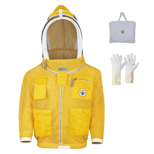 Miniatura 16 de BP-302 Apicultura con velo de 3 capas ultra ventilado con cremalleras YKK y cercas de seguridad para velo redondo marrón profesional (3XL)