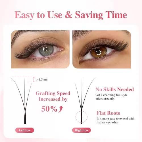 Miniatura 64 de NAGARAKU Extensiones de pestañas falsas en forma de W de 4D, suaves y naturales, con volumen, rizado D, 0.07mm, mezcla de 8-15mm, abanico 0.07-D 4D W