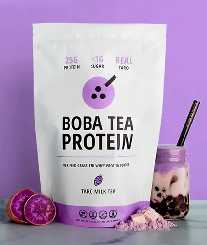 Miniatura 2 de Boba Tea Protein Taro Milk 25g de proteína aislada de suero de vacas alimentadas a pasto en polvo Bebida de té de burbujas sin gluten y sin soja