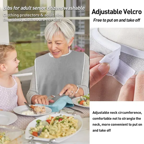 Miniatura 4 de Pozico Baberos para Adultos para Comer Mujeres/Hombres/Personas Mayores Lavables, Impermeables, Protectores de Ropa y Baberos para Adultos