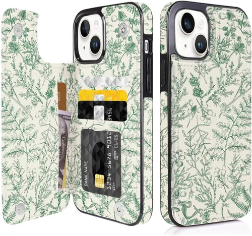 Miniatura 9 de Funda compatible con iPhone 14/15 con tarjetero y ranuras integradas de piel sintética con función atril y a prueba de golpes para iPhone 14/15