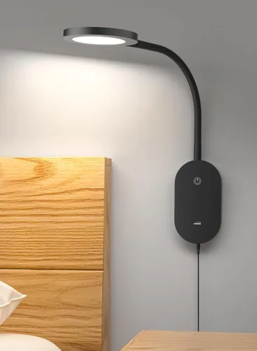Deeloop Luz de Lectura Montada en Pared LED para Cama, Luz de Libro para Pared, Lámpara de Mesita de Noche con Salida USB, Temporizador de Apagado