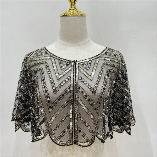 Miniatura 2 de Specell 1920s Handmade Sequin Beaded Evening Shawl Bridal Wrap Shawls and Wraps for Evening Dresses Wedding Shawl 10