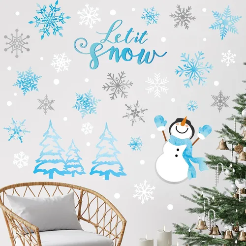 Calcomanías de pared de copo de nieve de invierno, calcomanías de pared para ventana de Navidad, calcomanías de mural para decoración de fiestas,