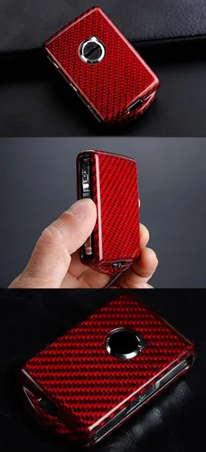 Miniatura 3 de Funda protectora de fibra de carbono roja de alta calidad compatible con llavero remoto Volvo XC40 XC60 XC90 S90 V90 2017-2019