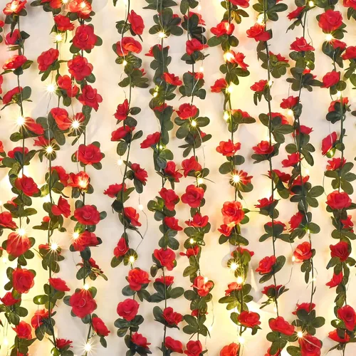 Miniatura 11 de MARTINE MALL Guirnalda de Flores – 5 hebras de 41 pies de enredaderas de rosas para decoración de dormitorio, guirnalda floral de rosas azules