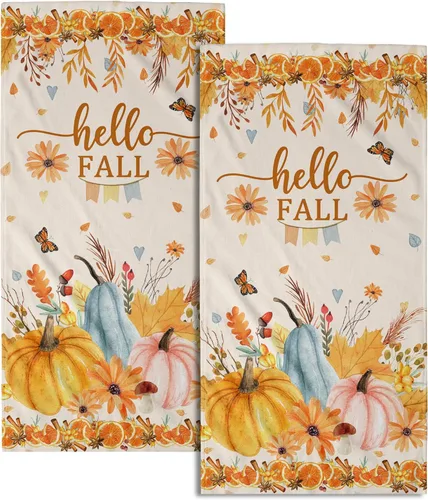 Miniatura 32 de Giwawa Autumn Pumpkin Hand Towels Maple Leaves Bath Fingertip Towel Set of 2 Thanksgiving Soft Absorbent Dish Wash Cloth Kitchen Home Hotel Decor