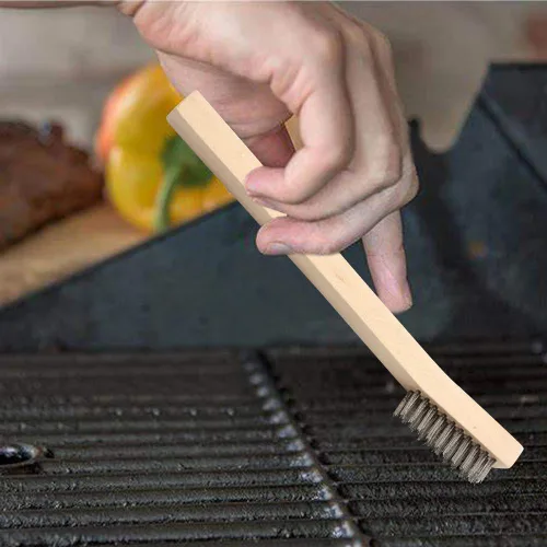 Miniatura 6 de Juego de 12 cepillos de alambre, pequeños cepillos de alambre para detallar, cerdas de latón/acero inoxidable con mango de madera curvado de 8
