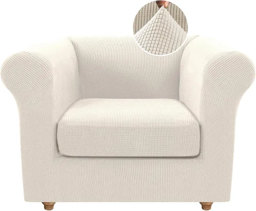 Miniatura 44 de Funda para silla Chesterfield de 2 piezas para sofá de 1 cojín, fundas para silla de brazo alto, 1 asiento, alta elasticidad, lavable, protector