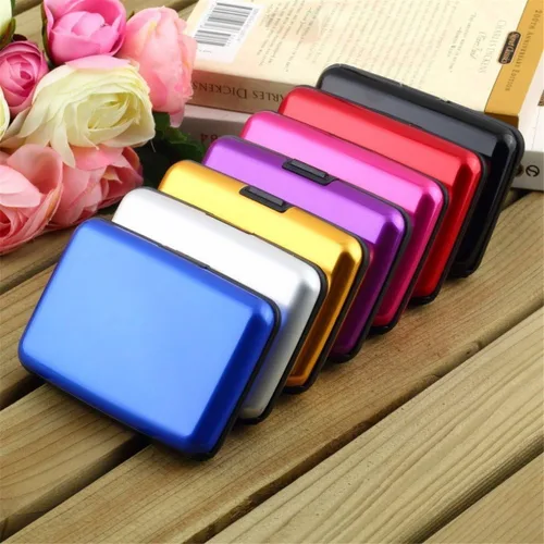 Miniatura 7 de Funda protectora de aluminio para tarjetas de crédito con bloqueo RFID para mujer, tarjetero, Azul
