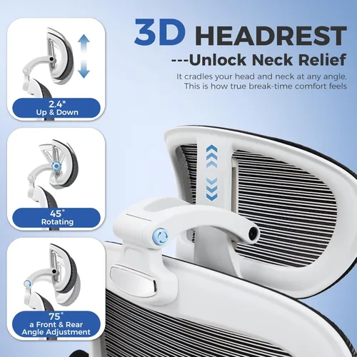Miniatura 4 de Silla de oficina ergonómica, silla de escritorio de malla con soporte lumbar ajustable 2D, alivia el dolor de espalda durante largos días de trabajo