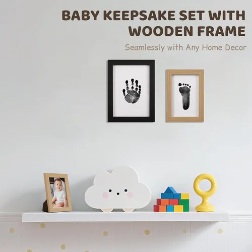 Miniatura 8 de 4 Park - Kit de huellas de bebé con 2 marcos de madera, kit de huellas y manos sin tinta, sin ensuciar, almohadillas de tinta de tacto limpio