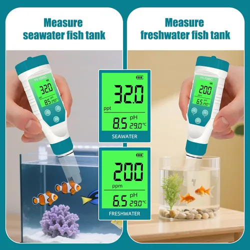 Miniatura 5 de Medidor de pH para hidropónica y probador de sal para spa – Medidor 5 en 1 de pH, salinidad, TDS, EC y temperatura con calibración de 12.88 mS/cm