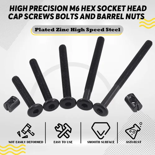 Miniatura 3 de Hilitchi M6 120 piezas de tornillos de cabeza hexagonal negra, tuercas de barril, kit surtido de accesorios para cuna, cama de bebé, muebles, cunas