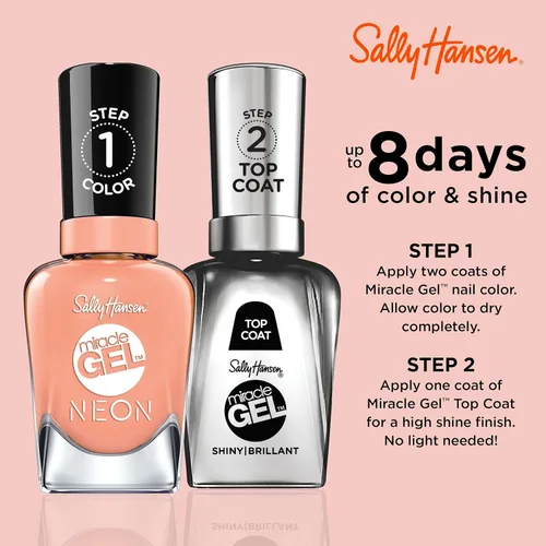 Miniatura 4 de Sally Hansen Miracle Gel Neons Esmalte de uñas de calidad de salón Fórmula similar a gel, sistema de dos pasos, no necesita luz UV, larga duración