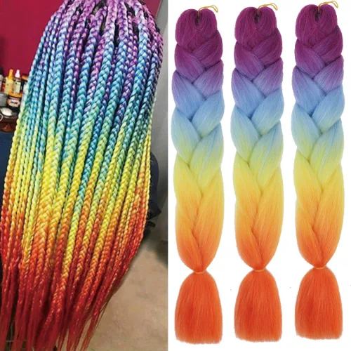 Miniatura 65 de Xiaofeng Extensiones de cabello trenzado coloridas Ombre de 61 cm, 3 unidades, trenzas Jumbo de alta temperatura para trenzas en zigzag y trenzas