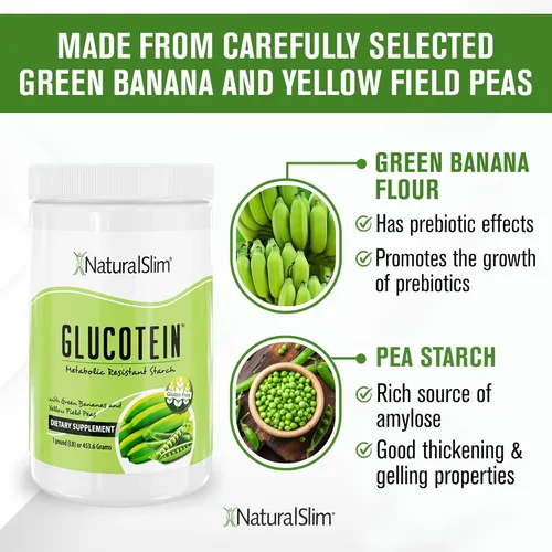 Miniatura 5 de NaturalSlim GLUCOTEIN "Almidón resistente" con plátano verde y guisantes de campo, promueve la salud digestiva y el metabolismo, fibra natural sin