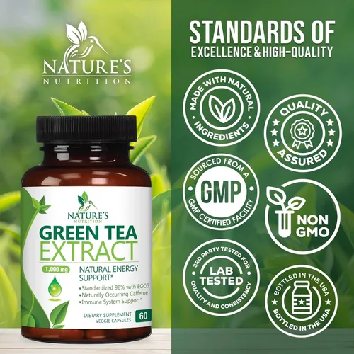 Miniatura 4 de Extracto de té verde 98% EGCG estandarizado – 3 veces de fuerza para energía natural – Auxiliar cardíaco con polifenoles – cafeína suave, fabricado