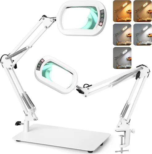 Miniatura 9 de Veemagni Lupa de Aumento 10X con Luz y Soporte, Vidrio Real Rectangular, 5 Modos de Color Regulables Lámpara de Escritorio LED 2 en 1 y Abrazadera