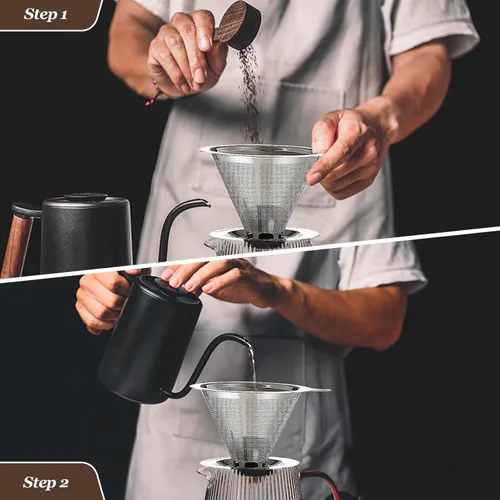 Miniatura 8 de Gotero de Café Pour Over, Filtro de Café Sin Papel de Goteo Lento, Cafetera Pour Over para Preparar 1-2 Tazas, Diseño de Doble Malla de Filtro
