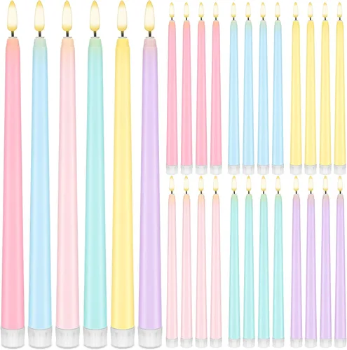 Miniatura 19 de Baquler 24 velas cónicas sin llama de flores silvestres de 11 pulgadas, funciona con pilas, velas LED de plástico con degradado parpadeante