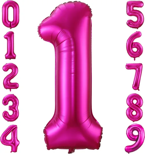 Miniatura 19 de Globo de cumpleaños de 40 pulgadas de color rosa intenso con el número 0, globos grandes de Mylar para fiesta de cumpleaños, aniversario, festival