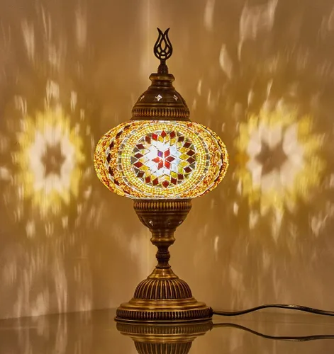 Miniatura 6 de DEMMEX Lámpara de mesa de mosaico marroquí turco de globo grande de 7 pulgadas, hecha a mano estilo Tiffany de cristal colorido, luz de escritorio