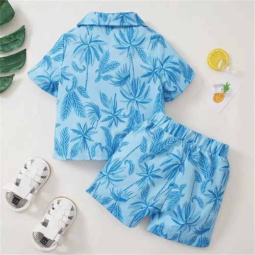 Miniatura 4 de ropa de niños de 2 a 4 años niños de manga corta dibujos animados hojas estampados camiseta tops pantalones cortos playa niño niños
