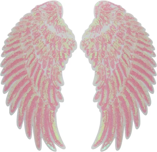 Miniatura 10 de 1 par de lentejuelas con alas de ángel bordadas para planchar para decoración de ropa (rosa intenso)