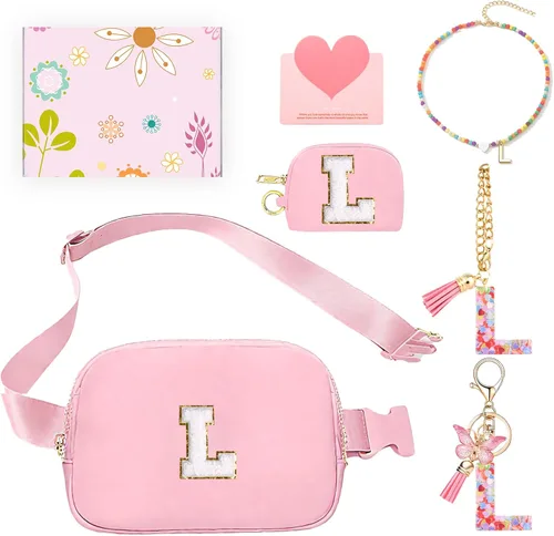 Miniatura 31 de Regalos de moda para niñas adolescentes, cangurera con monograma para niña con llavero, collar, dijes de taza, tarjeta de felicitación y caja